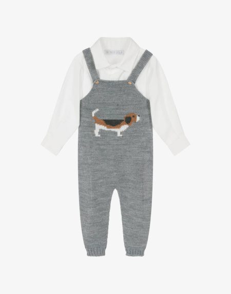 Baby Ivory & Grey Knit Dungaree Set
