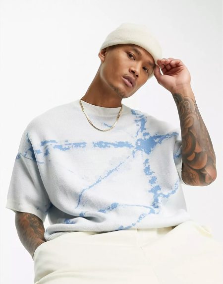 Oversized Knitted T-Shirt In Blue